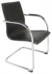 Comfo Cantilever Chair With Arms. Chrome Frame. Black PU Vinyl Only